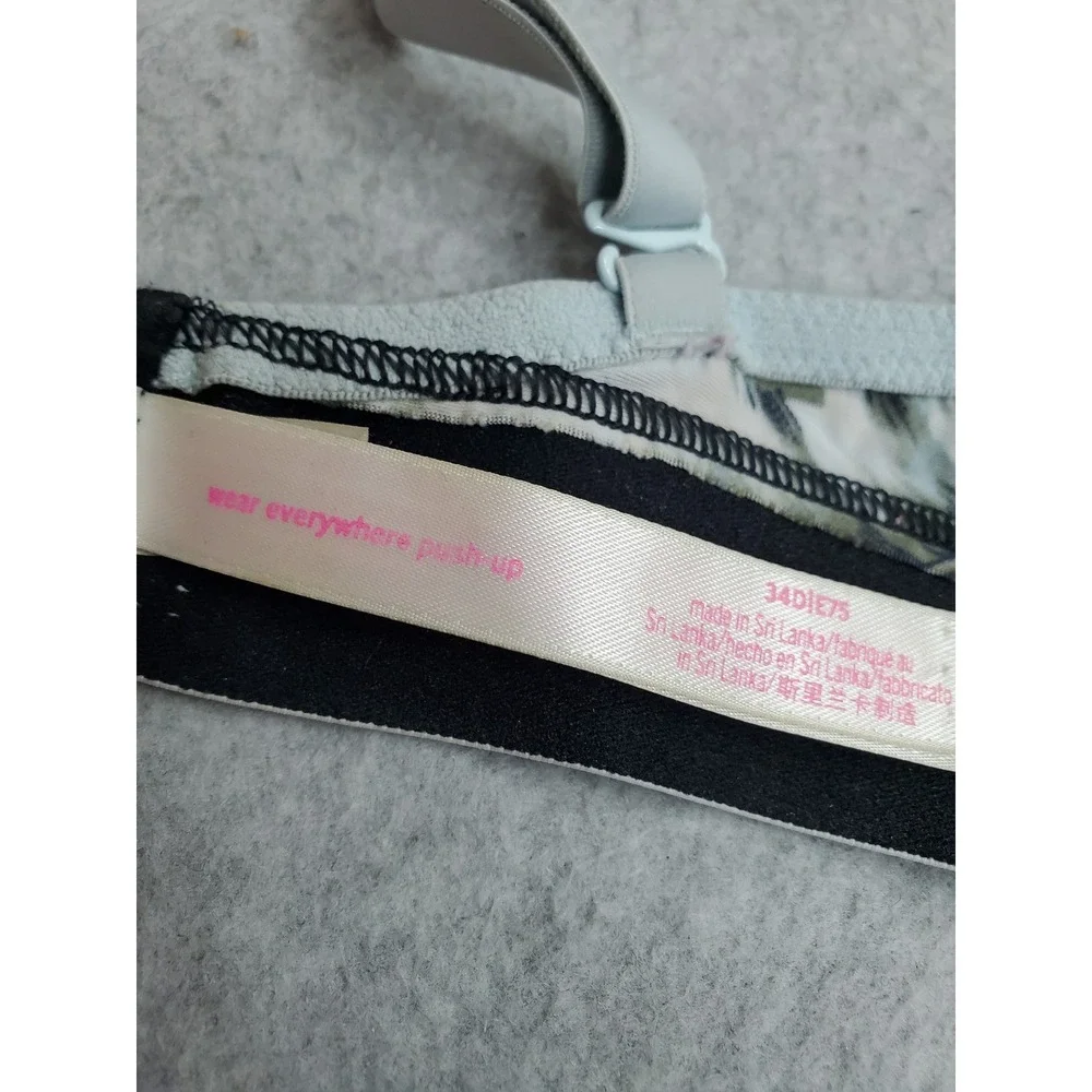 PINK Victoria's Secret Women Bra 34D Green Leaf Floral Push Up Underwire READ